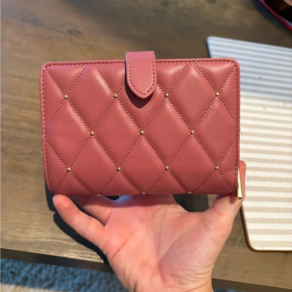 Kate Spade Carey Quilted Studded Medium Bifold Wallet in Pomegranate - Picture 2 of 7